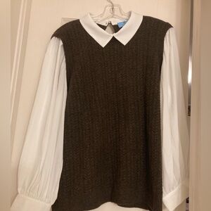 Cece Ladies Sweater Blouse Long Sleeve - Brown & White - Size Large - Worn Once